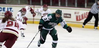 Ali Winkel of Dartmouth rushes up ice (David Silverman Photography)