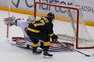 14 Dec 12: William Rapuzzi (Colorado College - 27). The St. Cloud State University Huskies host the Colorado College Tigers in a WCHA matchup at the National Hockey Center in St. Cloud, MN. (Jim Rosvold)
