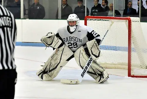 Babson goalie  Zeke Testa (Tim Brule)