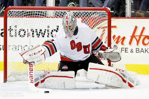 25 OCT 2013: Matt Tomkins (OSU - 31)  The Ohio State Buckeyes beat the Robert Morris University Colonials 5-3 in a non-conference matchup at Value City Arena in Columbus, OH. (©Rachel Lewis)