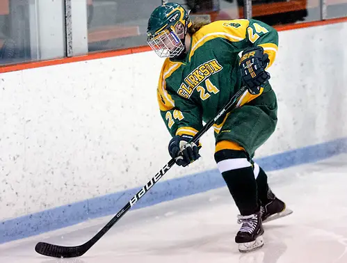 Brittany Styner (Clarkson - 24) plays the puck behind the net. Clarkson defeated Princeton 2-1 at Hobey Baker Rink in Princeton, N.J. (Shelley M. Szwast)