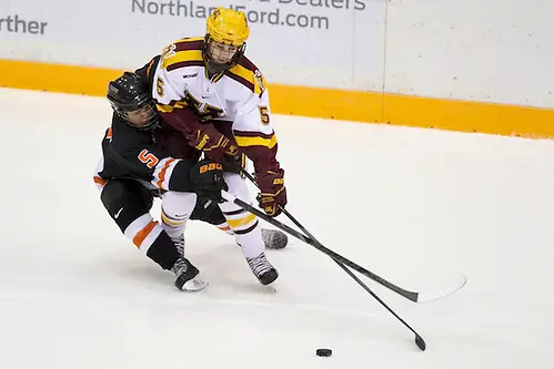 30 Nov 13: Cassidy Tucker (Princeton - 5), Rachel Ramsey (Minnesota - 5). The University of Minnesota Golden Gophers host the Princeton Tigers in a matchup at Ridder Arena in Minneapolis, MN. (Jim Rosvold)