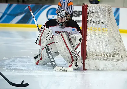 UWRF NCAA CHAMPIONSHIP Third Place 03212015 Angie Hall The University of Wisconsin-River Falls Falcons play the Norwich Cadets in the NCAA Division III Women's Ice Hockey Championship third place game Saturday held at the Ronald B. Stafford Ice Arena in Plattsburgh, NY. Kathy M Helgeson/UWRF Communications (Kathy M Helgeson/UW-River Falls)