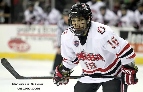 Omaha's Austin Ortega. St. Cloud State beat Omaha 3-1, sweeping their best-of-three NCHC playoff series, Saturday night at the CenturyLink Center in Omaha. (Photo by Michelle Bishop) (Michelle Bishop)