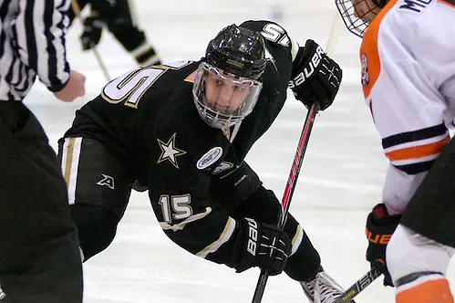 Photo By: Omar Phillips Clint Carlisle (Army, 15) - RIT defeated Army 4-3 on Jan 18, 2014 in Rochester, NY (Omar Phillips)