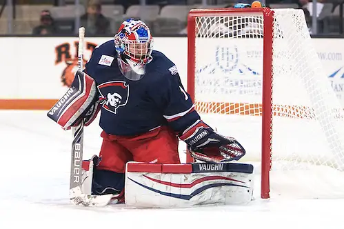 Photo By: Omar Phillips Jessica Dodds (1 - Robert Morris) had 29 saves in a 4-0 shutout win at RIT (Omar Phillips)
