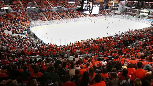 RIT's Men Hockey plays their homecoming game against St. Lawrence at Blue Cross Arena in downtown Rochester, New York on Saturday, October 15th, 2011 (Dylan Heuer)