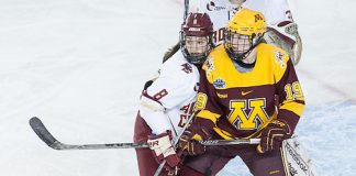 Dana Trivigno (BC - 8), Kelly Pannek (Minnesota - 19) - The University of Minnesota Golden Gophers defeated the Boston College Eagles 3-1 to win the 2016 NCAA national championship on Sunday, March 20, 2016, at the Whittemore Center Arena in Durham, New Hampshire. (Melissa Wade)