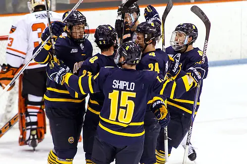 Photo By: (c) Shelley M. Szwast 2016 Quinnipiac celebrates a goal by Kevin Duane (Quinnipiac - 10). ((c) Shelley M. Szwast 2016)