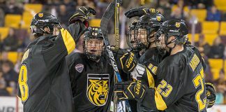 7 Jan 17: The University of Minnesota Duluth Bulldogs host the Colorado College Tigers in an NCHC match up at Amsoil Arena in Duluth, MN. (Jim Rosvold)