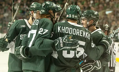 Photo By: Bradley K. Olson 16 November 26 Michigan State University and University of North Dakota meet in a non conference contest at Ralph Engelstad Arena (Bradley K. Olson)