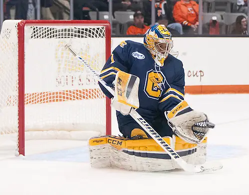 Photo By: Omar Phillips Charles Williams (1 - Canisius) had 45 saves in a 3-1 win at RIT (Omar Phillips)