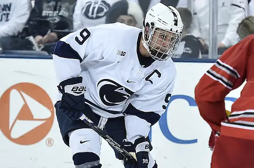 Penn State's David Goodwin (9) during second period action with the Buckeyes.  No. 1 Penn State skated to a, 3-3, tie against No. 11 Ohio State while the Buckeyes earned the extra point with a seven-round shootout win on Jan. 20, 2016 in Pegula Ice Arena. Photo by Mark Selders (Mark Selders/Penn State Athletics)