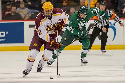 23 Jan 16:  Tyler Sheehy (Minnesota - 22), Charlie O'Connor (Bemidji State - 22). The University of Minnesota Golden Gophers play against the Bemidji State University Beavers in a North Star College Cup semifinal matchup at the Xcel Energy Center in St. Paul, MN. (Jim Rosvold)
