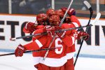 Cornell celebrates a goal by Jeff Malott (Cornell - 22). ((c) Shelley M. Szwast 2016)