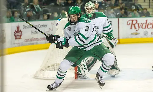 Tucker Poolman (North Dakota-3) 16 Mar.11 University of North Dakota and Colorado College meet in a NCHC playoff conference match-up at the Ralph Engelstad Arena in Grand Forks, ND (Bradley K. Olson)