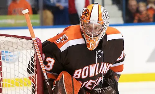 Photo By: Omar Phillips Chris Nell - (33 - Bowling Green) had 33 saves in a 2-2 tie at RIT (Omar Phillips)