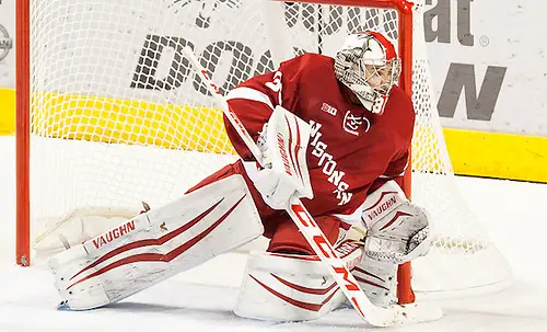 Matt Jurusik (Wisconsin-30) 15 Nov.06 University of Wisconsin Badgers and University of North Dakota meet in a non conference match-up at the Engelstad Arena Grand Forks, ND (Bradley K. Olson)