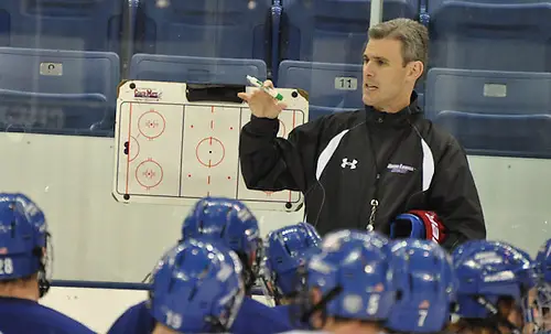 Norm Bazin Massachusetts-Lowell coach Norm Bazin talks to players at a practice. (Bob Ellis)