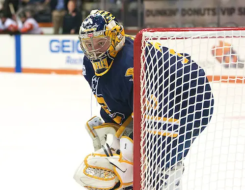 Photo By: Omar Phillips Simon Hofley (31 - Canisius) had 38 saves in a 4-3 loss at RIT (Omar Phillips)