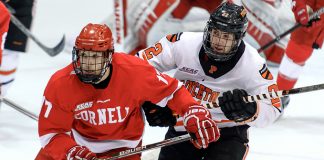 Anthony Angello (Cornell - 17) and Ben Foster (Princeton - 22) battle for position. ((c) Shelley M. Szwast 2016)