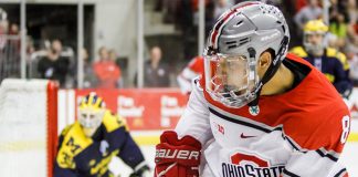 FEB 25, 2017: Dakota Joshua (OSU - 8). The #12 Ohio State Buckeyes get shut out 1-0 by the University of Michigan Wolverines at the Schottenstein Center in Columbus, OH. (Rachel Lewis)