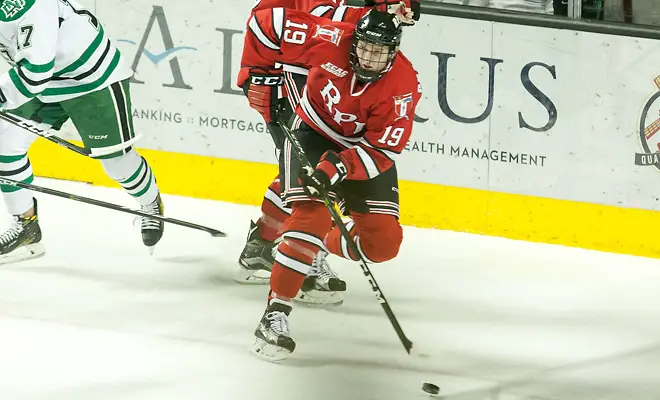 Photo By: Bradley K. Olson Mike Prapavessis (RPI-19) 16 October 15 RPI and University of North Dakota meet in a non conference contest at the Ralph Engelstad Arena in Grand Forks, ND (Bradley K. Olson)