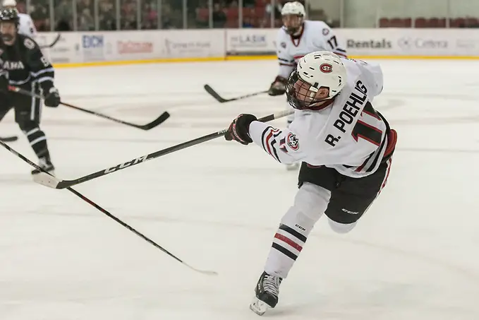 Ryan Poehling (SCSU-11) 2018 Feb. 02 St. Cloud State University hosts University of Nebraska Omaha in a NCHC contest at the Herb Brooks National Hockey Center in St. Cloud, MN (Bradley K. Olson)