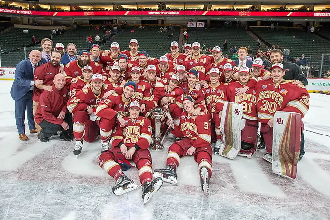 17 Mar 18: The Denver University Pioneers play against the St. Cloud State University Huskies in the Championship game of the 2018 NCHC Frozen Faceoff at the Xcel Energy Center in St. Paul, MN. (Jim Rosvold)