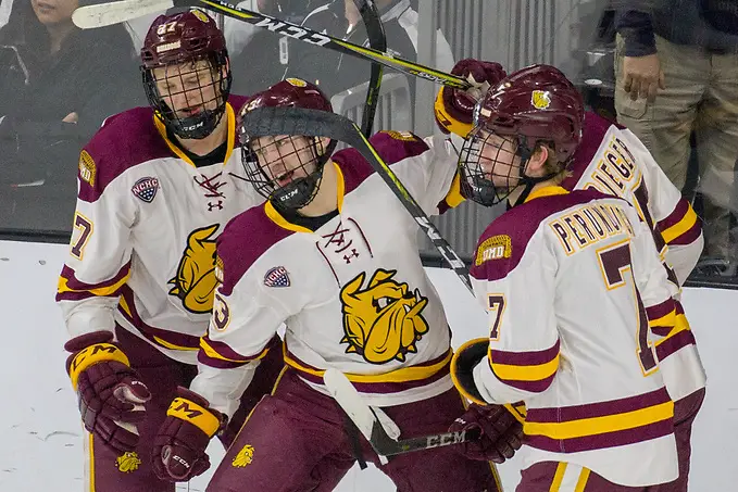 23 Mar 18: The Air Force Falcons play against the University of Minnesota Duluth Bulldogs in the 2018 NCAA Men's Division I Ice Hockey West Regional Final at the Denny Sanford Premier Center in Sioux Falls, SD. (Jim Rosvold)