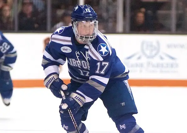 Chad Demers (17 - Air Force) scored the lone goal for the Falcons in a 2-1 loss at RIT (Omar Phillips)