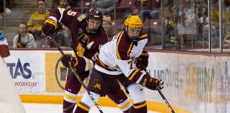 7 Oct 18: The University of Minnesota Golden Gophers host the University of Minnesota Duluth Bulldogs in a non-conference matchup at 3M Arena at Mariucci in Minneapolis, MN. (Jim Rosvold/University of Minnesota)