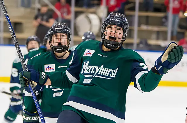 Emma Nuutinen (20 - Mercyhurst) after scoring a first period goal (2018 Omar Phillips)