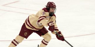 Daryl Watts (BC - 9) - The Boston College Eagles defeated the visiting University of Vermont Catamounts 2-1 on Saturday, January 20, 2017, at Kelley Rink in Conte Forum in Chestnut Hill, Massachusetts. (Melissa Wade)