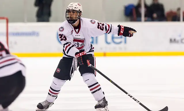Robby Jackson (SCSU-23) 17 Feb.11 Miami of Ohio and St. Cloud State University meet in a NCHC conference match-up at theHerb Brooks National Hockey Center (Bradley K. Olson)