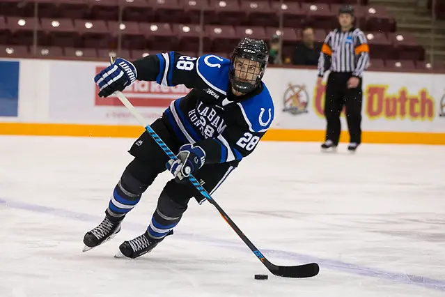 30 Dec 16:  Kurt Gosselin (Alabama Huntsville - 28). The University of Massachusetts Minutemen play against the University of Alabama Huntsville Chargers in a semi-final matchup at the 2016 Mariucci Classic at Mariucci Arena in Minneapolis, MN. (Jim Rosvold)