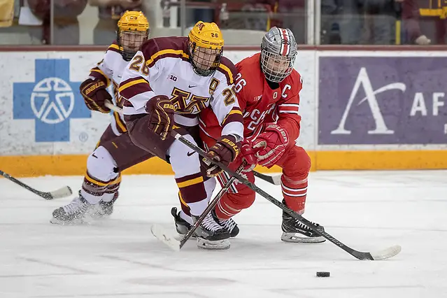 30 Nov 18: The University of Minnesota Golden Gophers host the Ohio State University Buckeyes in a B1G conference matchup at 3M Arena at Mariucci in Minneapolis, MN. Photo: Jim Rosvold (Jim Rosvold/University of Minnesota)