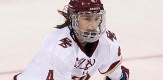 Megan Keller (BC - 4) - The Boston College Eagles defeated the visiting Syracuse University Orange 10-2 on Saturday, October 4, 2014, at Kelley Rink in Conte Forum in Chestnut Hill, Massachusetts. (Melissa Wade)