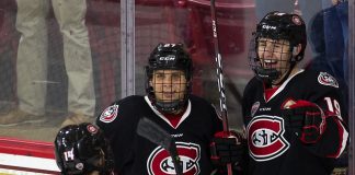 - The visiting St. Cloud State University Huskies defeated the Boston College Eagles 7-0 on Thursday, October 25, 2018, at Kelley Rink in Conte Forum in Chestnut Hill, Massachusetts. - The visiting St. Cloud State University Huskies defeated the Boston College Eagles 7-0 on Thursday, October 25, 2018, at Kelley Rink in Conte Forum in Chestnut Hill, Massachusetts. (Melissa Wade)