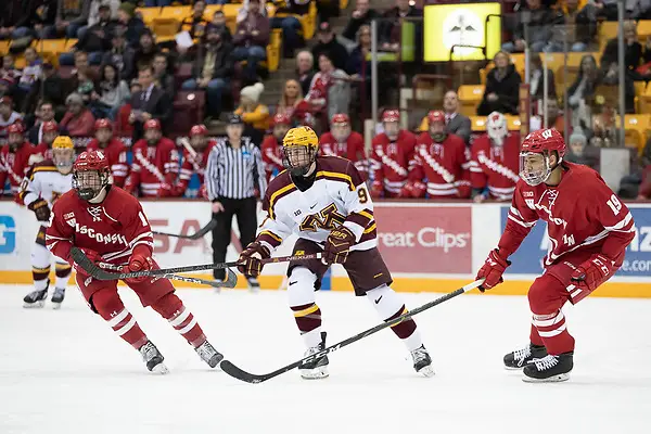 25 Jan 19: The University of Minnesota Golden Gophers host the University of Wisconsin Badgers in B1G matchup at 3M at Mariucci Arena in Minneapolis, MN. (Jim Rosvold)