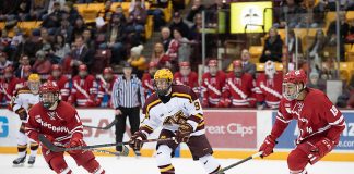 25 Jan 19: The University of Minnesota Golden Gophers host the University of Wisconsin Badgers in B1G matchup at 3M at Mariucci Arena in Minneapolis, MN. (Jim Rosvold)