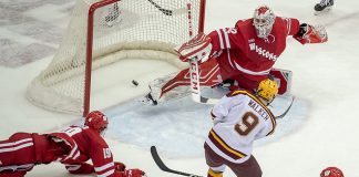 25 Jan 19: The University of Minnesota Golden Gophers host the University of Wisconsin Badgers in B1G matchup at 3M at Mariucci Arena in Minneapolis, MN. (Jim Rosvold)