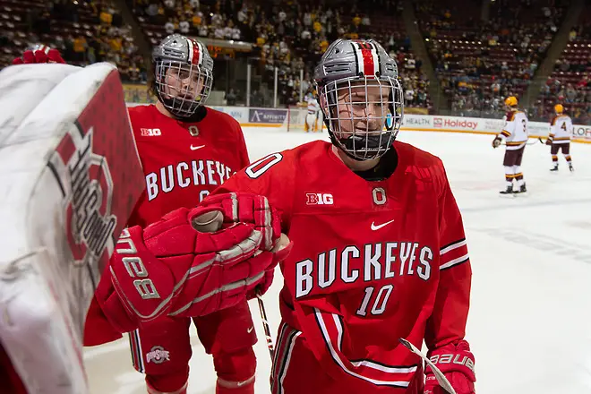 30 Nov 18: The University of Minnesota Golden Gophers host the Ohio State University Buckeyes in a B1G conference matchup at 3M Arena at Mariucci in Minneapolis, MN. Photo: Jim Rosvold (Jim Rosvold/University of Minnesota)