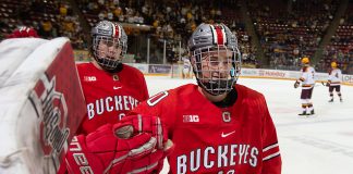 30 Nov 18: The University of Minnesota Golden Gophers host the Ohio State University Buckeyes in a B1G conference matchup at 3M Arena at Mariucci in Minneapolis, MN. Photo: Jim Rosvold (Jim Rosvold/University of Minnesota)