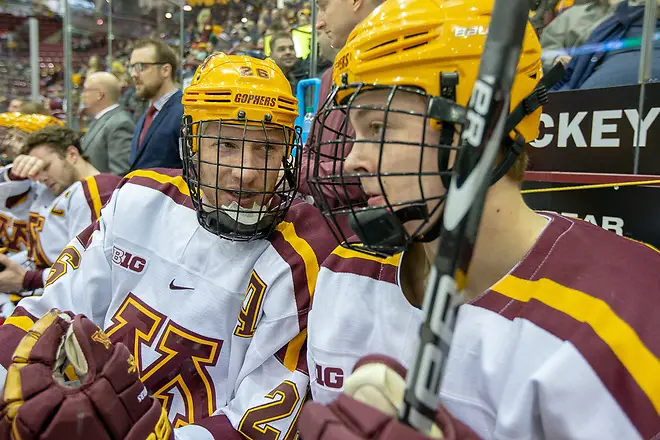 1 Feb 19: The University of Minnesota Golden Gophers host the University of Michigan Wolverines in B1G matchup at 3M at Mariucci Arena in Minneapolis, MN. (Jim Rosvold)