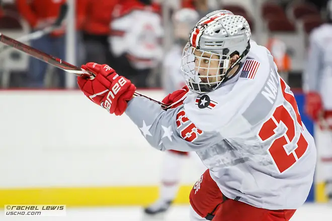 Mason Jobst (OSU - 26) The Ohio State Buckeyes lose 4-3 to the University of Minnesota Golden Gophers Saturday, February 16, 2019 at Value City Arena in Columbus, OH. (Rachel Lewis - USCHO) (Rachel Lewis/©Rachel Lewis)