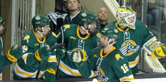 Nicolas Erb-Ekholm (Alaska Anchorage-16) 2018 November 17 The University of North Dakota hosts Western Michigan in a NCHC matchup at the Ralph Engelstad Arena in Grand Forks, ND (Bradley K. Olson)