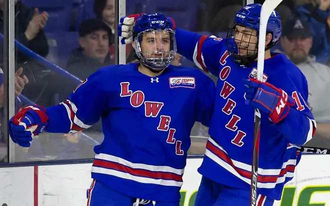 CHESTNUT HILL, MA - JANUARY 26: NCAA men's hockey between the UMass Lowell River Hawks and the Boston College Eagles at Kelley Rink on January 26, 2019 in Chestnut Hill, Massachusetts. (Photo by Rich Gagnon) (Rich Gagnon/photo: Rich Gagnon)