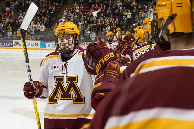 03 Feb 17:  Rem Pitlick (Minnesota - 15). The University of Minnesota Golden Gophers host the Penn State Nittany Lions in a B1G matchup at Mariucci Arena in Minneapolis, MN (Jim Rosvold/University of Minnesota)