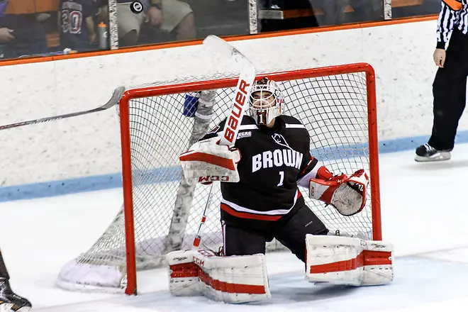 Gavin Nieto  (Brown - 1) makes a stick save. ((c) Shelley M. Szwast 2016)